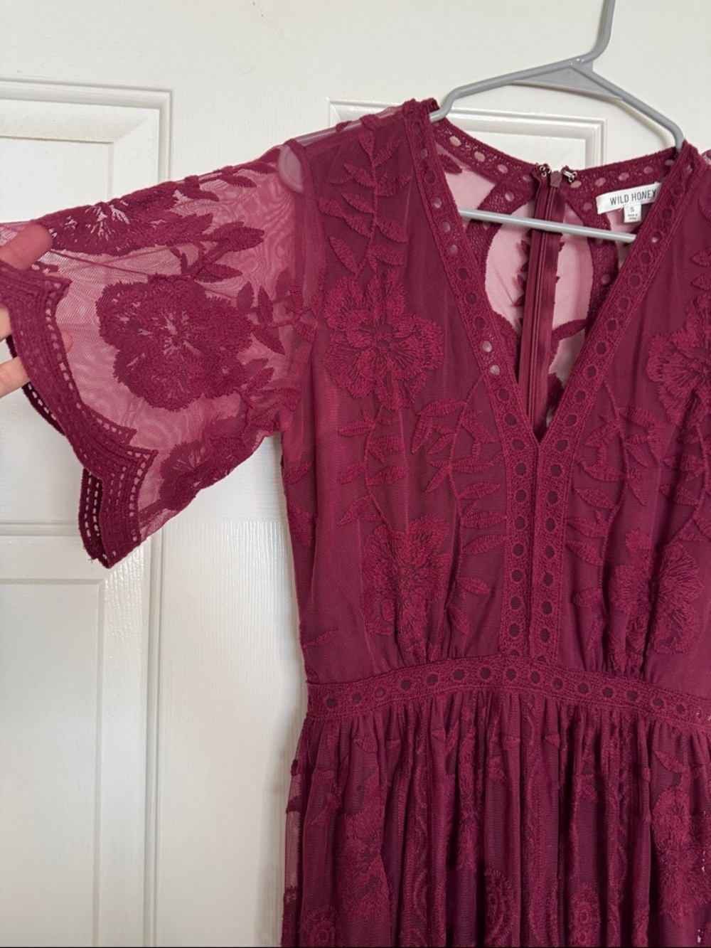 Wild Honey Burgundy Lace Maxi Dress